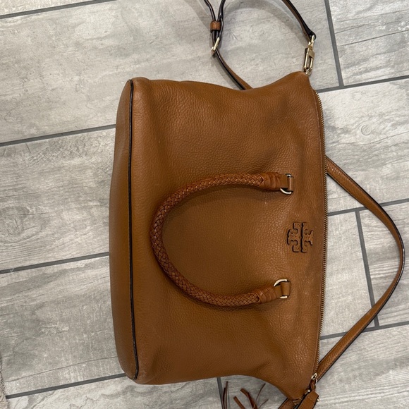 Tory Burch Cognac Brown Pebbled Leather Satchel - Picture 3 of 6